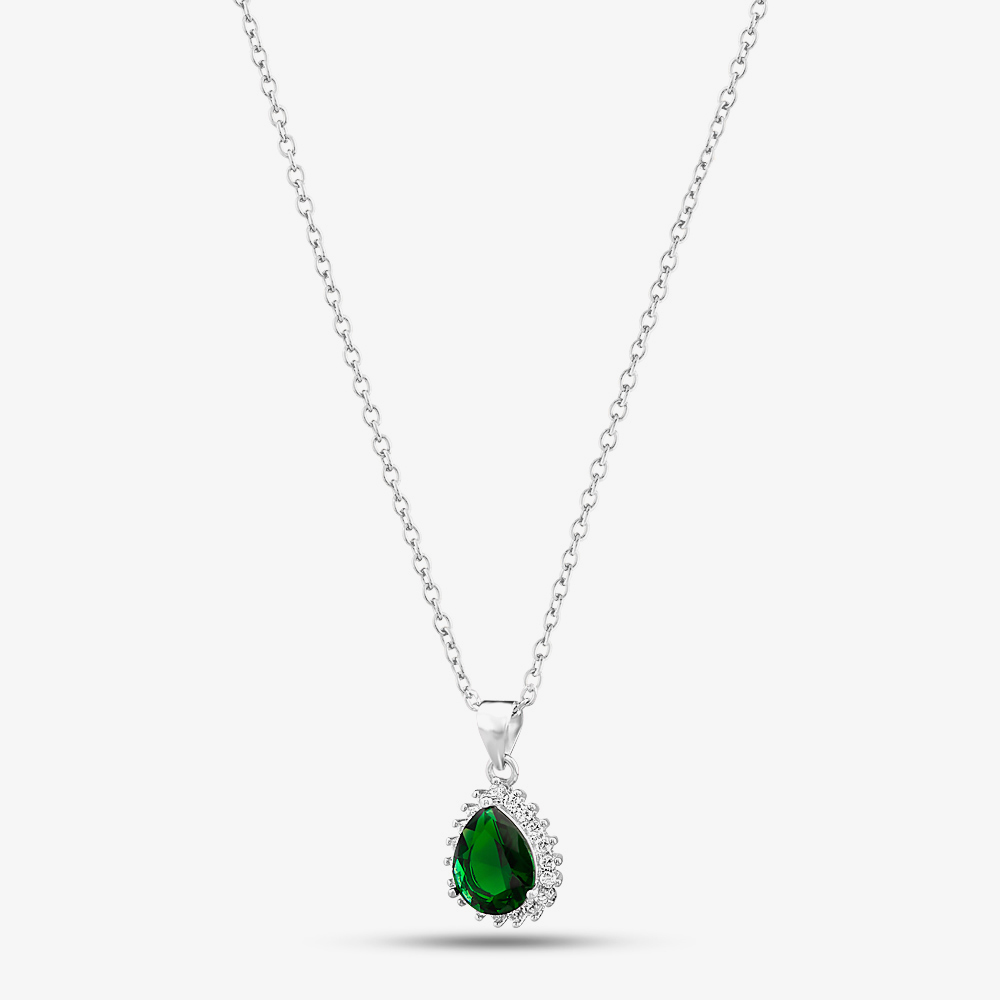 Silver & Cubic Zirconia Pear-Shape Cluster Necklace & Earring Set SET16295
