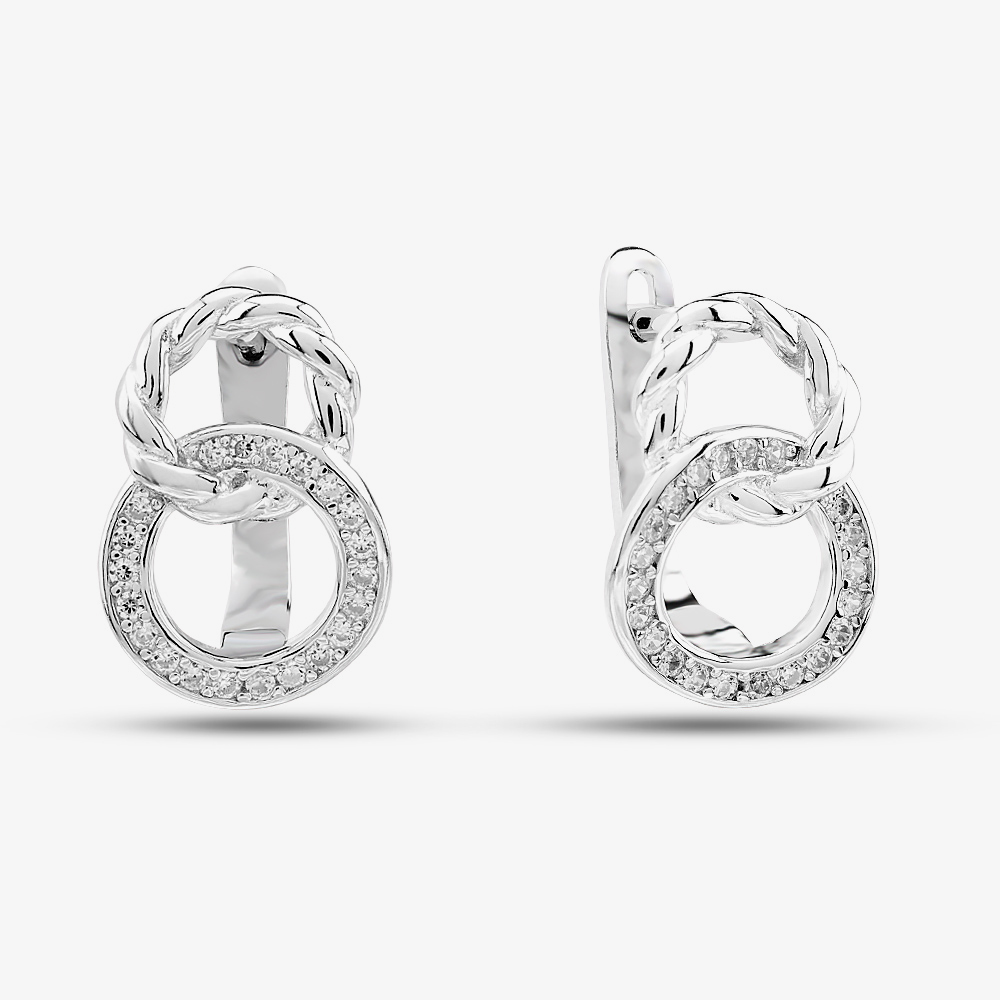 Silver & Cubic Zirconia Interlinked Double Circle Necklace & Earring Set SET16794 
