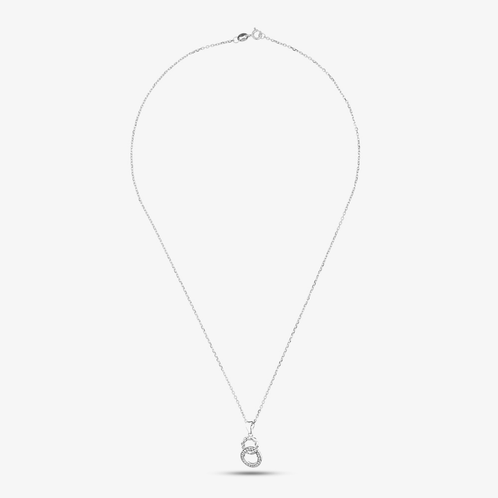 Silver & Cubic Zirconia Interlinked Double Circle Necklace & Earring Set SET16794 