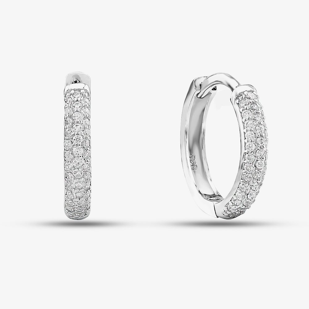 Silver & Cubic Zirconia Pave Open Circle Necklace & Hoop Earring Set SET172410