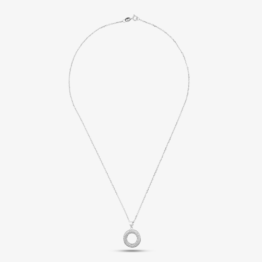 Silver & Cubic Zirconia Pave Open Circle Necklace & Hoop Earring Set SET172410