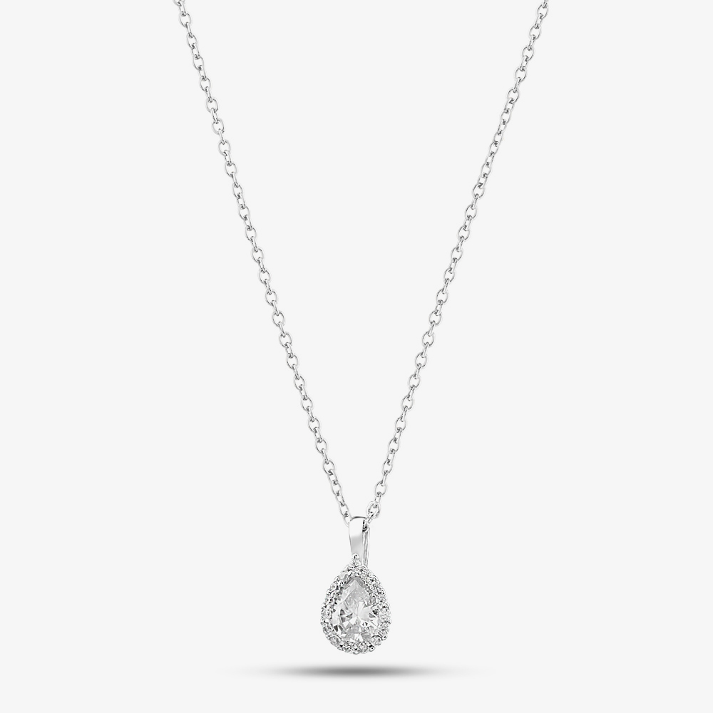 Silver & Cubic Zirconia Pear-Shape Cluster Necklace & Earring Set SET18146