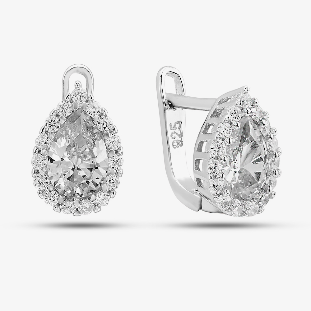 Silver & Cubic Zirconia Pear-Shape Cluster Necklace & Earring Set SET18146