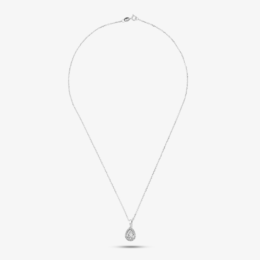 Silver & Cubic Zirconia Pear-Shape Cluster Necklace & Earring Set SET18146