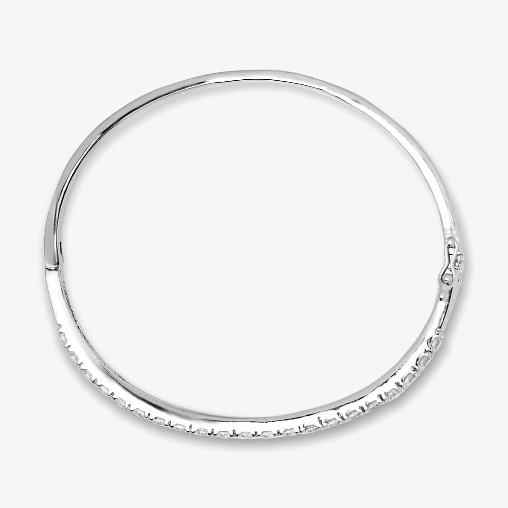 Starbright Silver 3mm Cubic Zirconia Four Claw Set Hinged Bangle BA620(3M) 3A