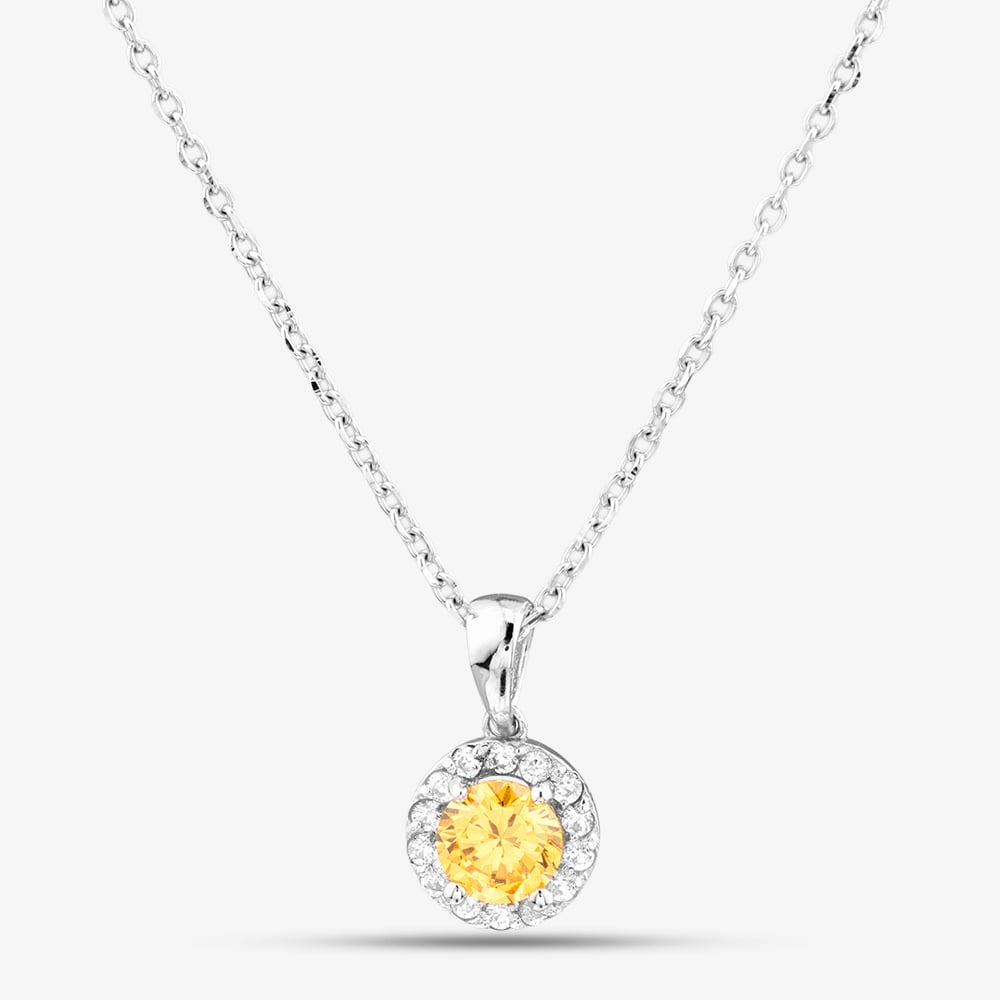 Click to view product details and reviews for Starbright Sterling Silver Yellow Cubic Zirconoa Halo Cluster Pendant Necklace P8210 Yellow.