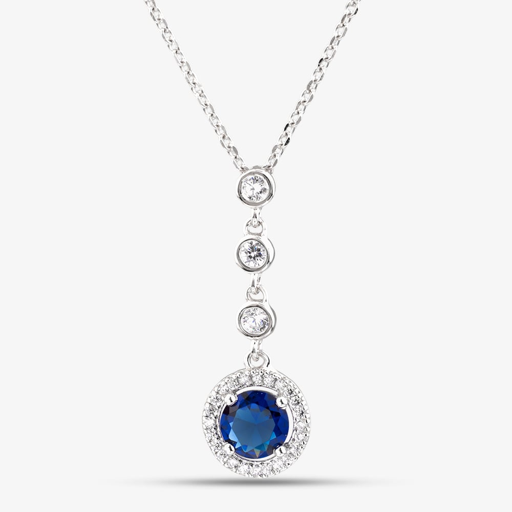 Click to view product details and reviews for Starbright Sterling Silver Blue Cubic Zirconia Halo Cluster Pendant Necklace Thb 05p Sap.