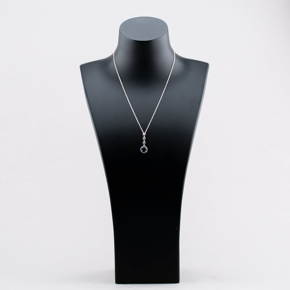 Starbright Sterling Silver Blue Cubic Zirconia Halo Cluster Pendant Necklace THB-05p SAP