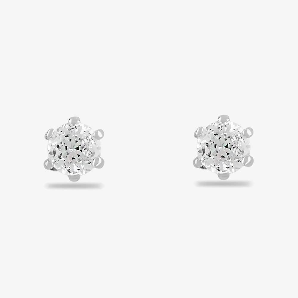 Starbright Silver 4mm Six Claw Round Cubic Zirconia Stud Earrings E2177(4M) 3A