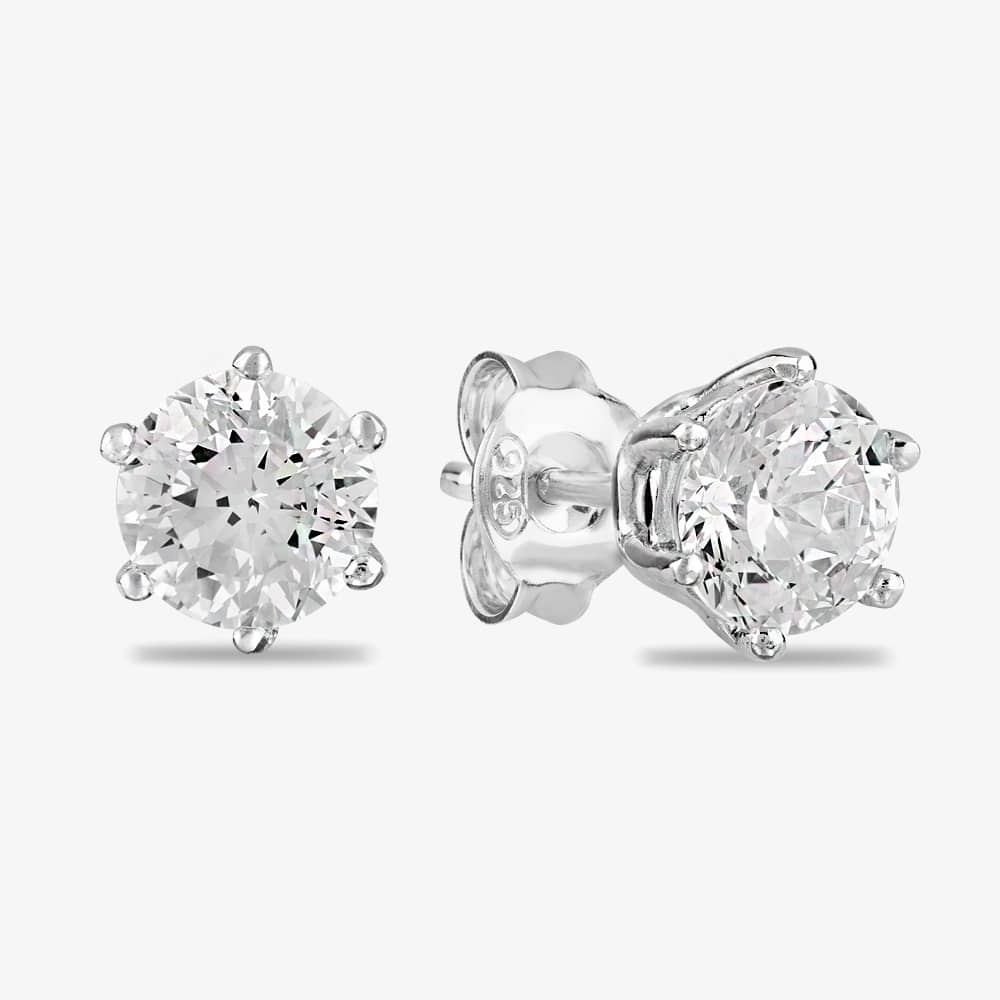 Product photograph of Starbright Silver 6mm Six Claw Round Cubic Zirconia Stud Earrings E2177 6m 3a from The Jewel Hut