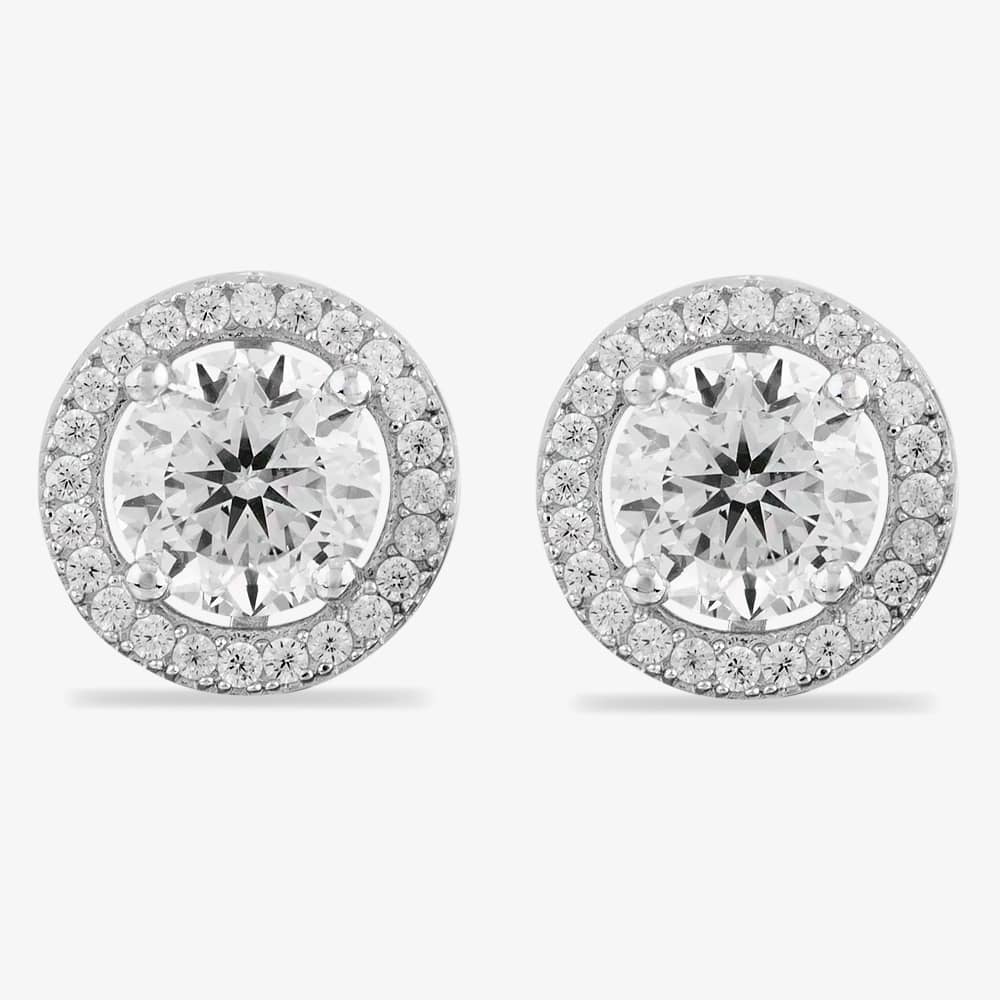 Starbright Silver Round Cubic Zirconia Halo Stud Earrings THB-02E (3A)