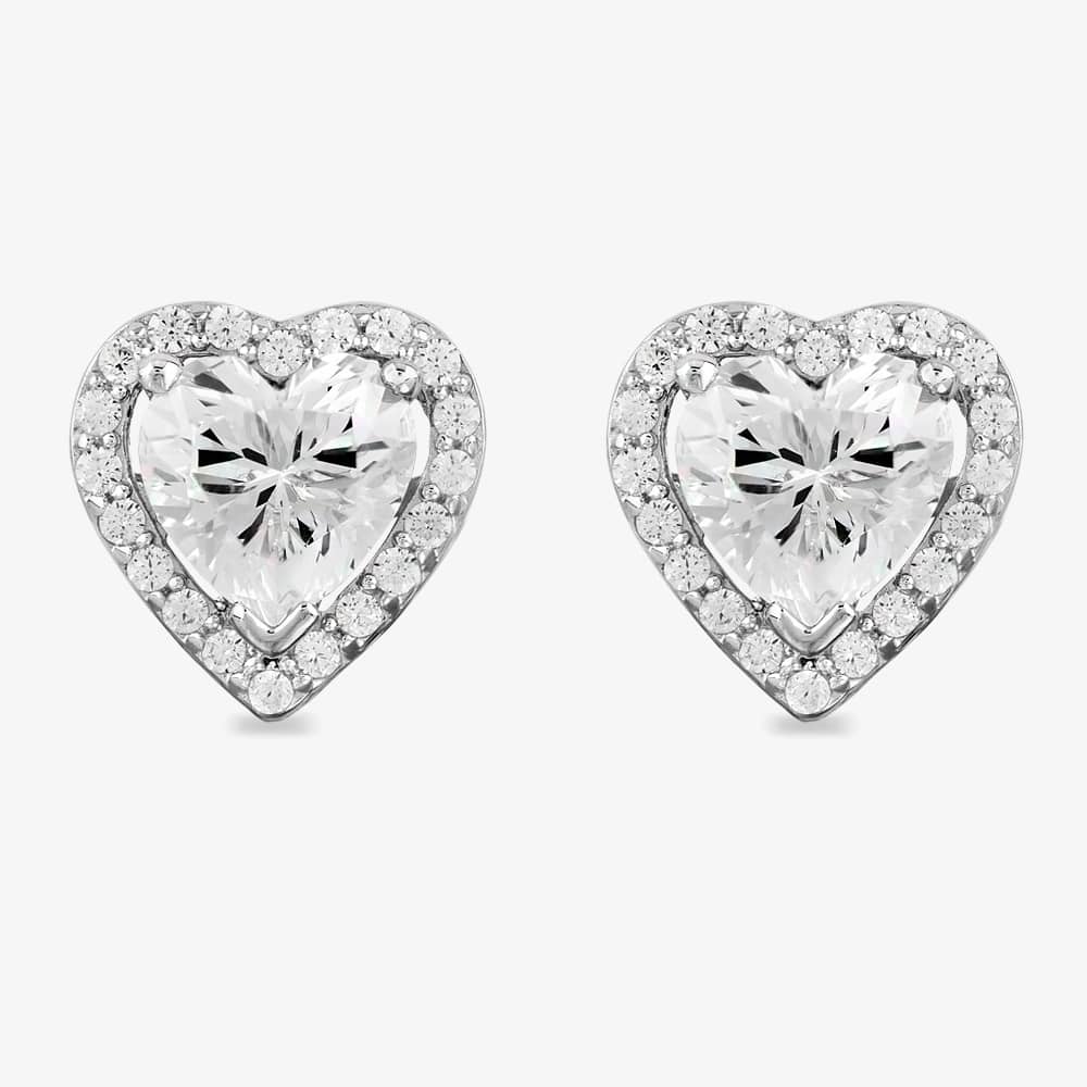 Starbright Silver Heart-cut Cubic Zirconia Halo Stud Earrings THB-03E (3A)