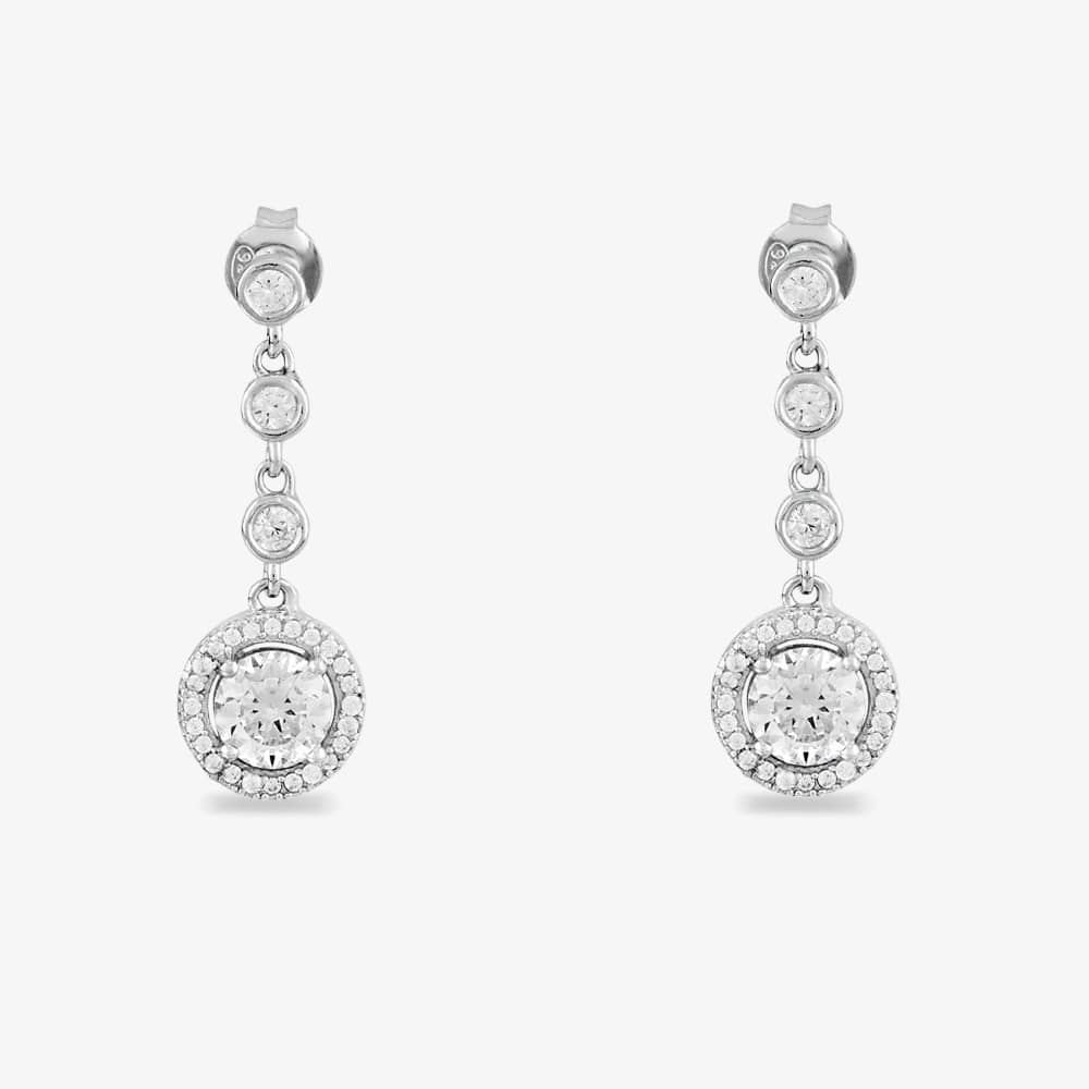 Starbright Silver Round Cubic Zirconia Halo Dropper Earrings THB-05E (3A)