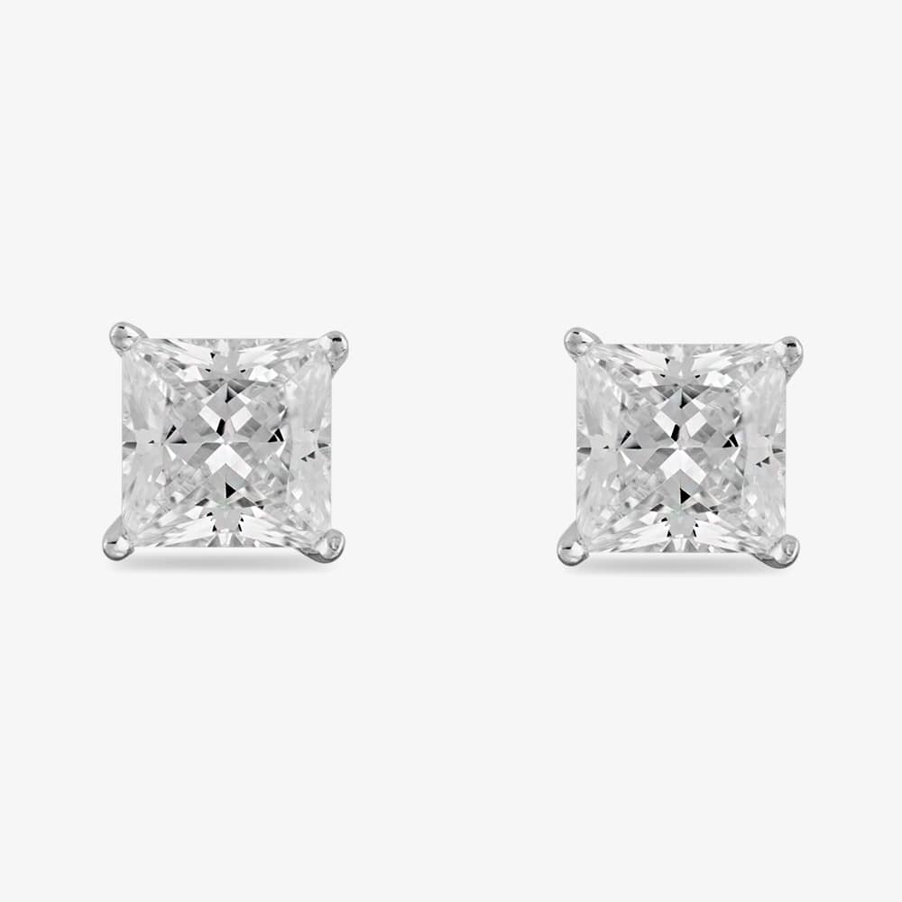 Starbright Silver 5mm Four Claw Square-Cut Cubic Zirconia Stud Earrings E304(5X5M) 3A