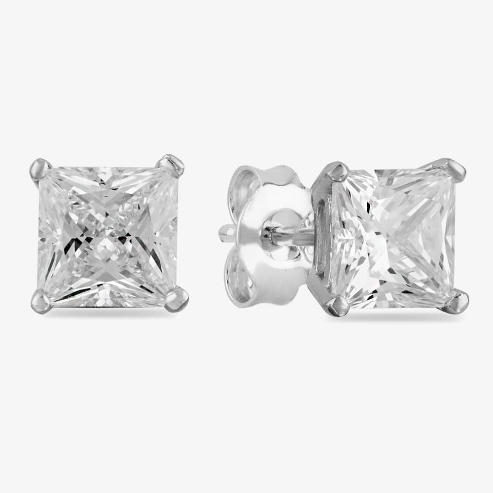 Product photograph of Starbright Silver 6mm Four Claw Square-cut Cubic Zirconia Stud Earrings E304 6x6m 3a from The Jewel Hut