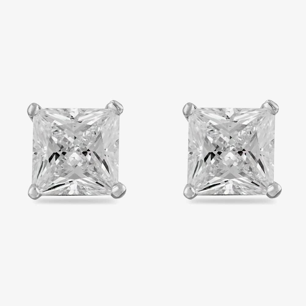 Starbright Silver 6mm Four Claw Square-Cut Cubic Zirconia Stud Earrings E304(6X6M) 3A