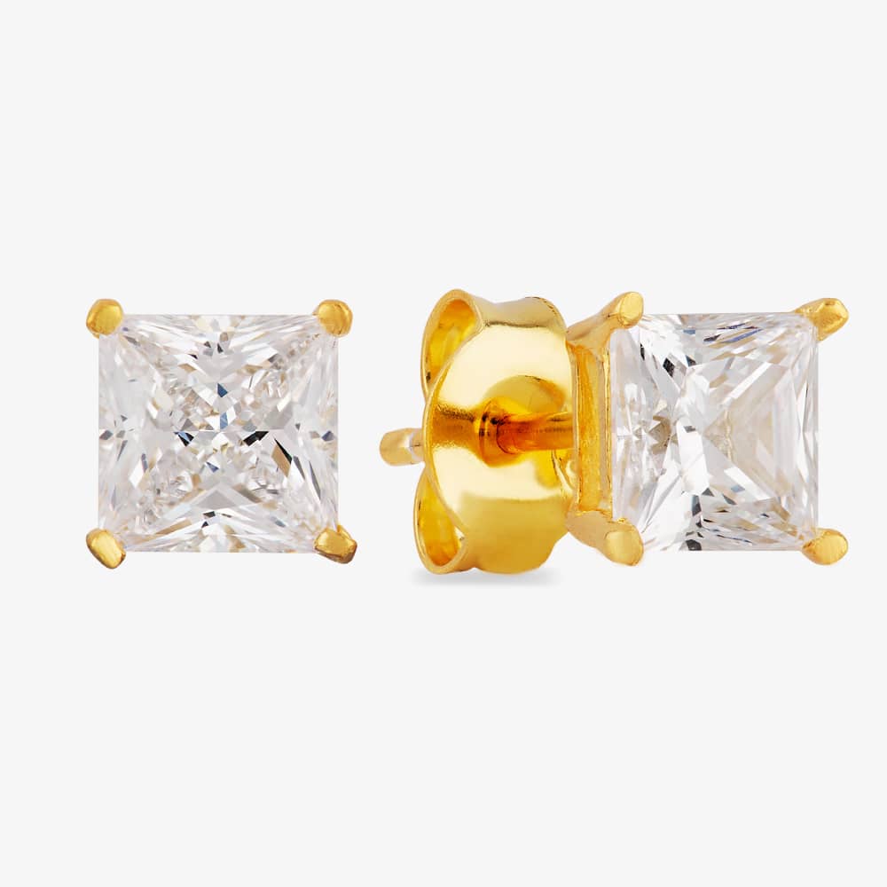Product photograph of Starbright Gold 5mm Four Claw Square-cut Cubic Zirconia Stud Earrings E304 5x5m 3a Gp from The Jewel Hut