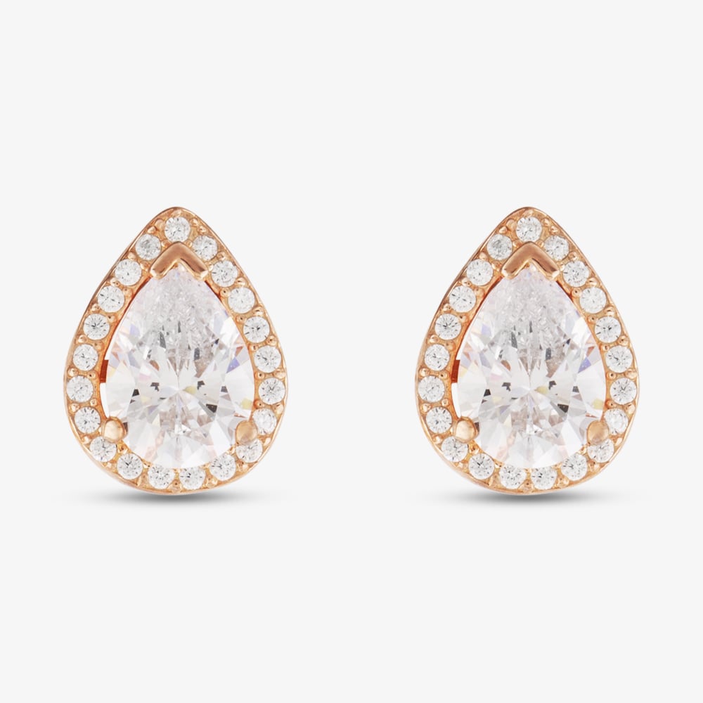 Starbright Rose Pear-Cut Cubic Zirconia Halo Stud Earrings THB-01E (3A) RGP