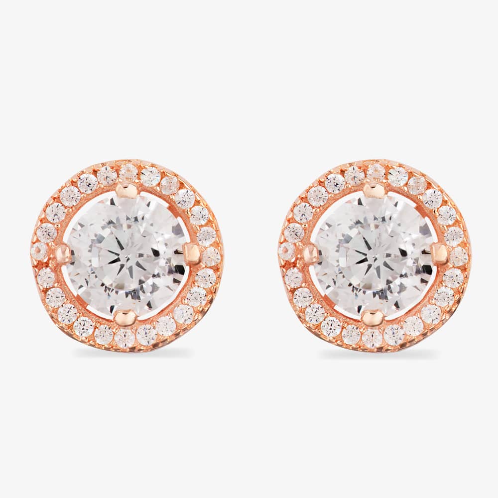 Starbright Rose Round Cubic Zirconia Halo Stud Earrings THB-02E (3A) RGP