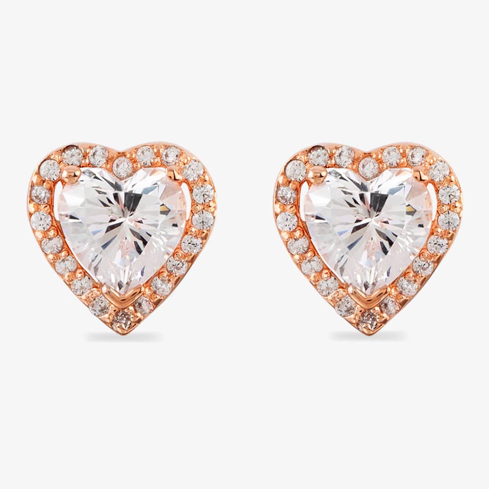 Starbright Rose Heart-cut Cubic Zirconia Halo Stud Earrings THB-03E (3A) RGP