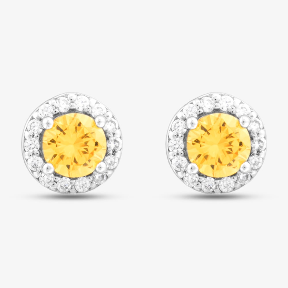 Starbright Sterling Silver Yellow Cubic Zirconia Halo Cluster Stud Earrings P8210e Yellow