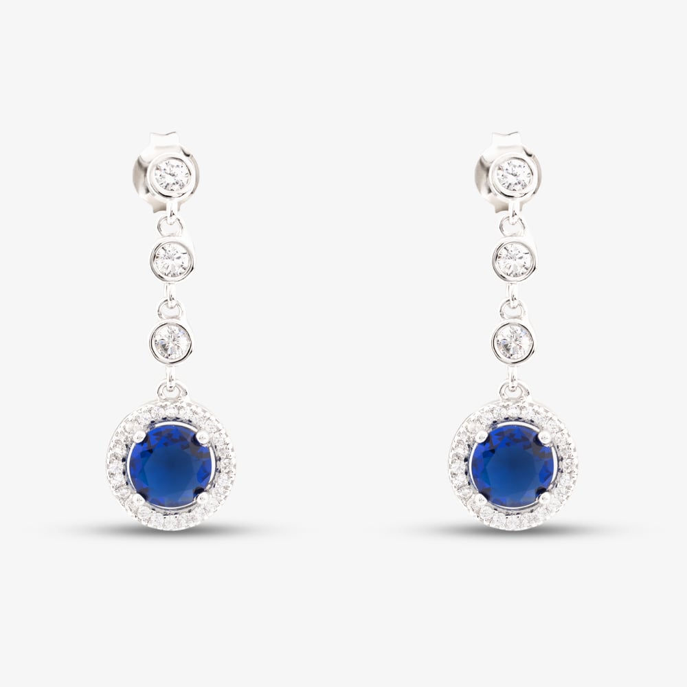 Starbright Sterling Silver Blue Cubic Zirconia Halo Cluster Dropper Stud Earrings THB-05e SAP