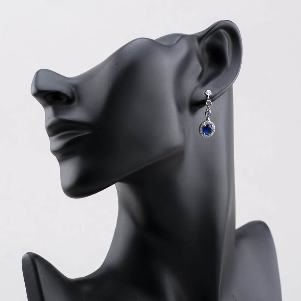 Starbright Sterling Silver Blue Cubic Zirconia Halo Cluster Dropper Stud Earrings THB-05e SAP