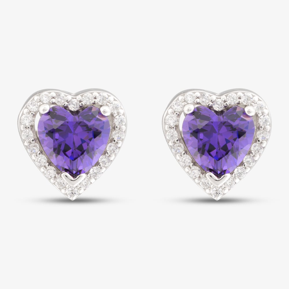 Starbright Sterling Silver Purple Cubic Zirconia Heart Halo Cluster Stud Earrings THB-03e AM