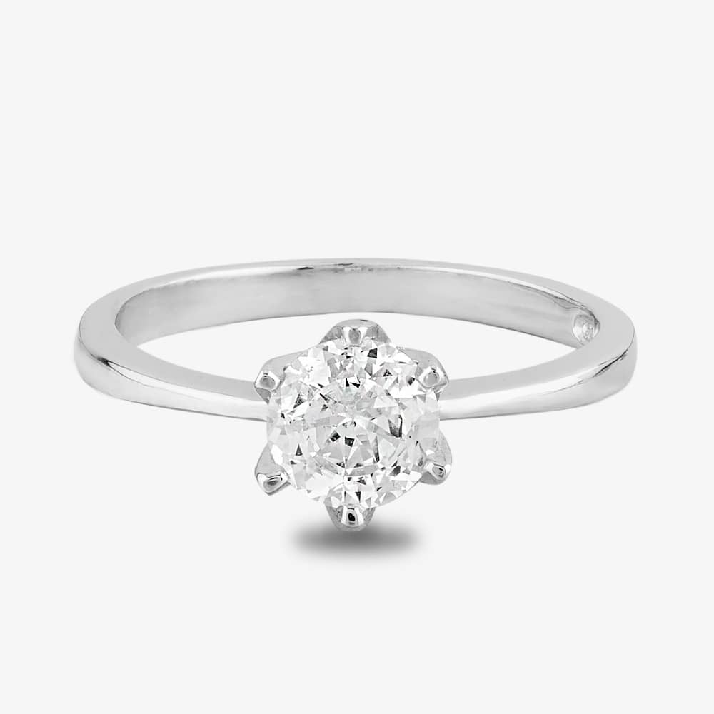 Starbright Silver 6mm Six Claw Round Cubic Zirconia Ring R3227(6M) 3A