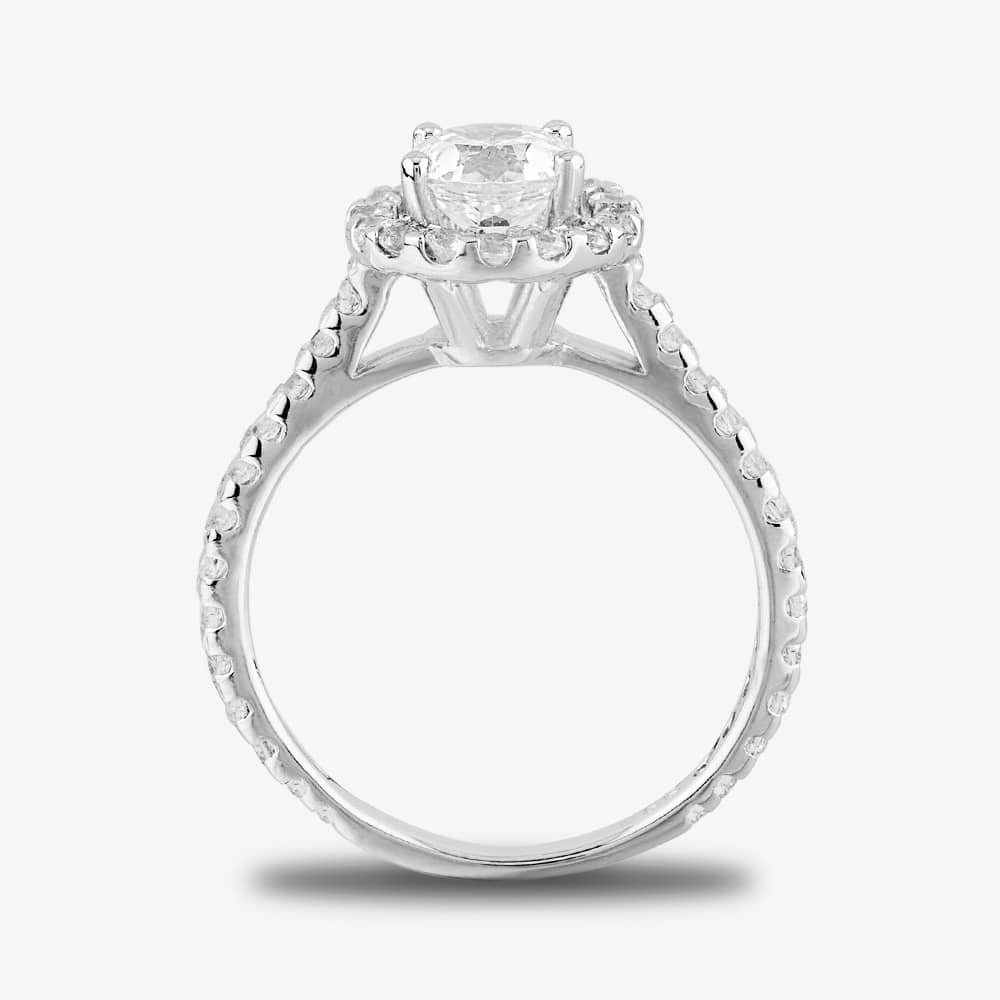 Starbright Silver Round Cubic Zirconia Halo Shouldered Ring R3578 3A