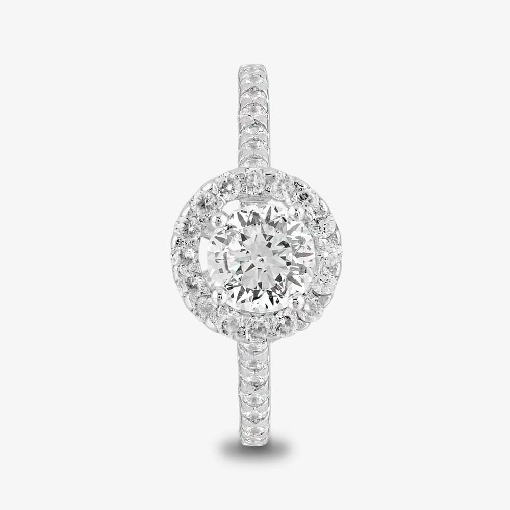 Starbright Silver Round Cubic Zirconia Halo Shouldered Ring R3578 3A