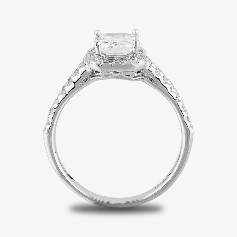 Starbright Silver Emerald-Cut Cubic Zirconia Halo Split Shouldered Ring R6160 3A