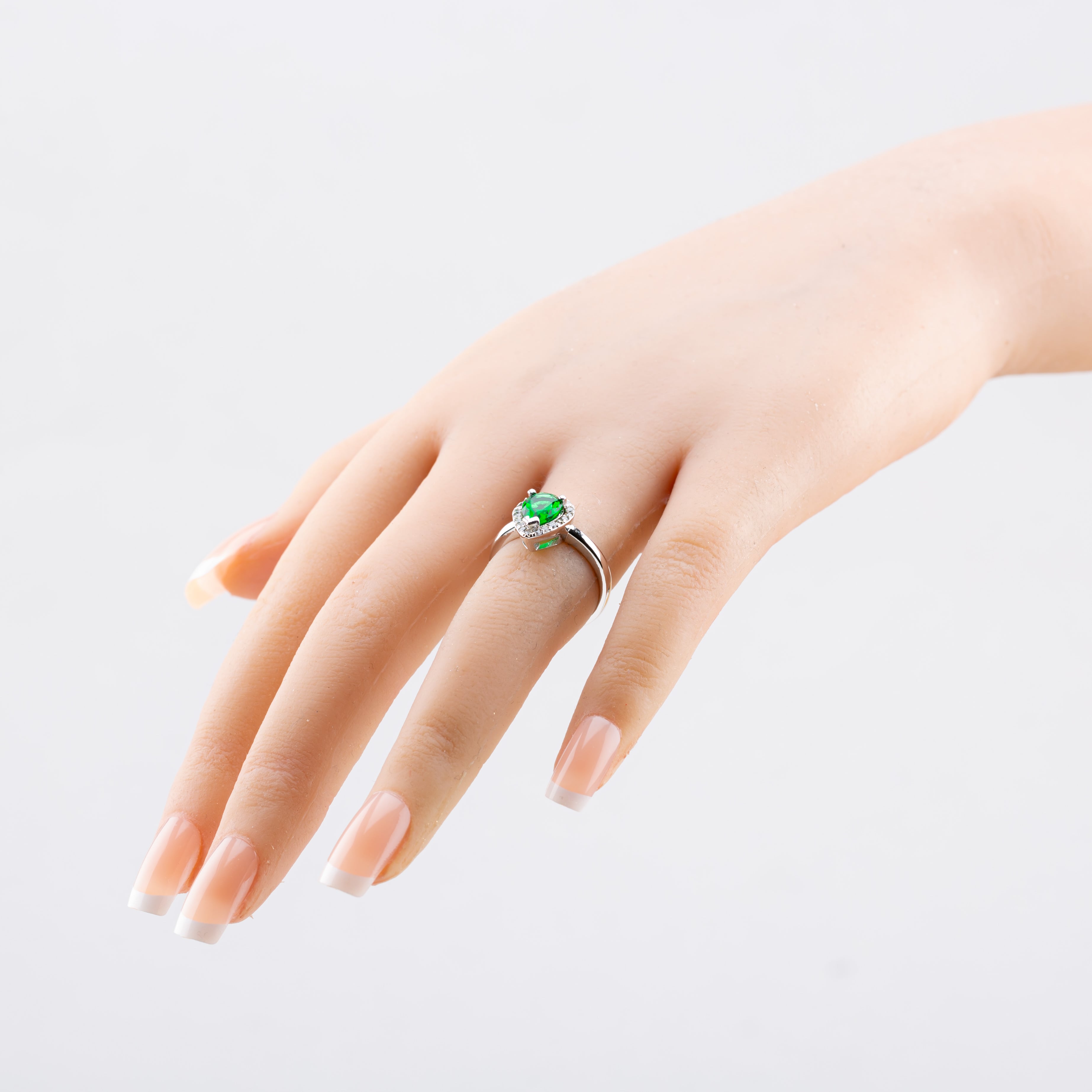Starbright Sterling Silver Green Pear Cut Cubic Zirconia Halo Cluster Ring THB-01r GR