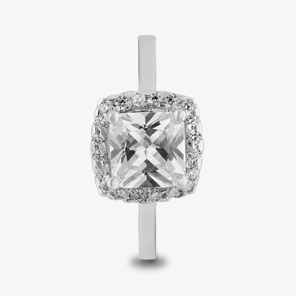 Starbright Silver Square-cut Cubic Zirconia Halo Ring R7048 3A