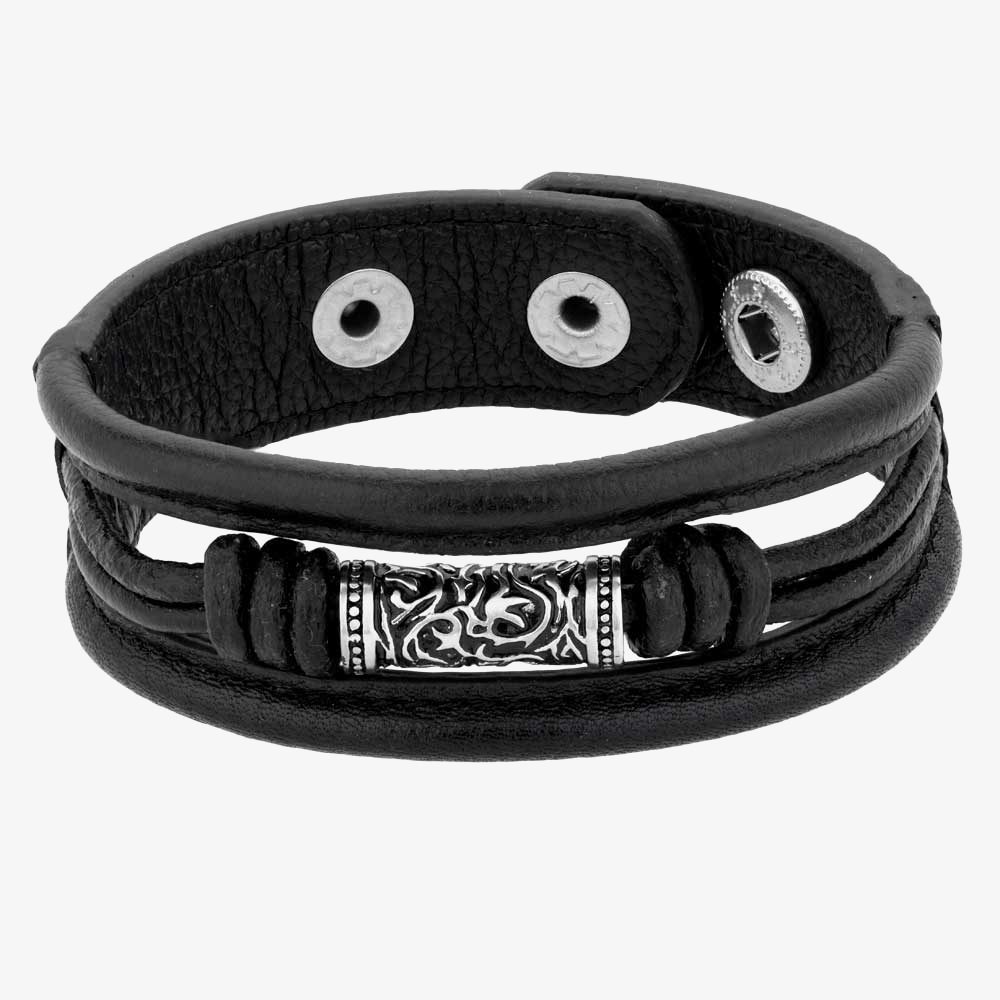 Product photograph of Bourne And Wilde Wide Black Leather Bracelet Ur18-06 from The Jewel Hut
