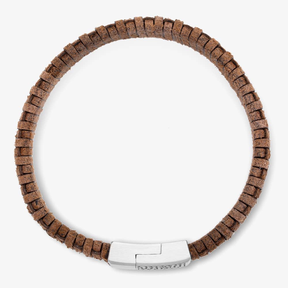 Bourne and Wilde Mens Brown Woven Leather Bracelet OSB-2257SDBN