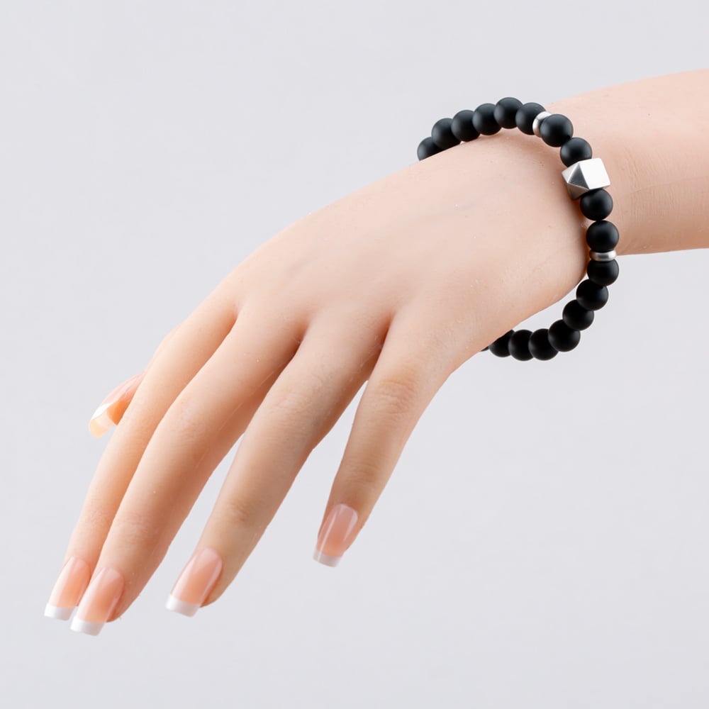 Bourne and Wilde Stainless Steel Pyramid Black Beaded Bracelet OSB-2265SBK-AG