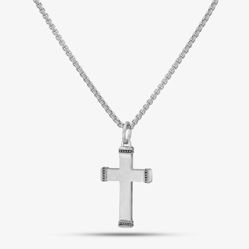 Bourne and Wilde Stainless Steel Reptile Pattern Cross Pendant Necklace OSN-427S-BX