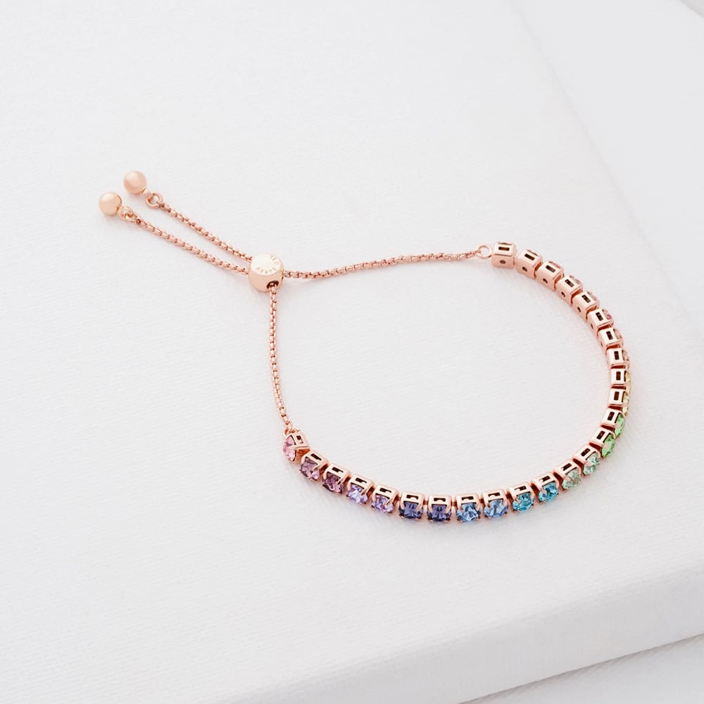 Ted Baker MELRAH Rose Gold Tone Icon Rainbow Crystal Slider Bracelet TBJ2968-24-67