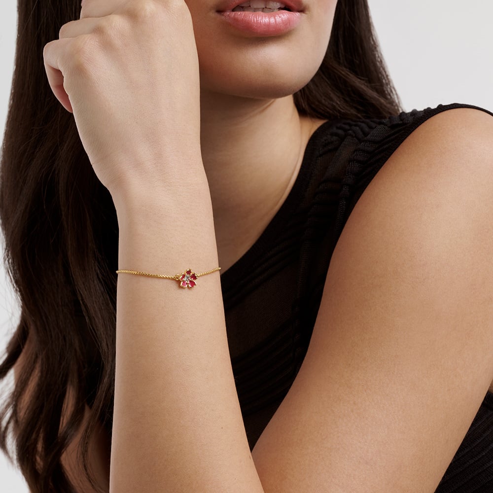Ted Baker Petial Gold Tone Pink Flower Toggle Bracelet TBJ3646-02-457