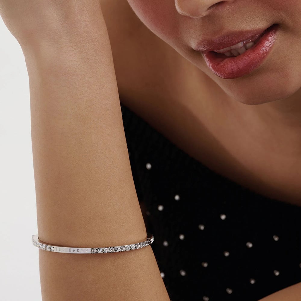 Ted Baker CLAUDIA Slim Silver Tone Crystal Bangle TBJ4062-01-02