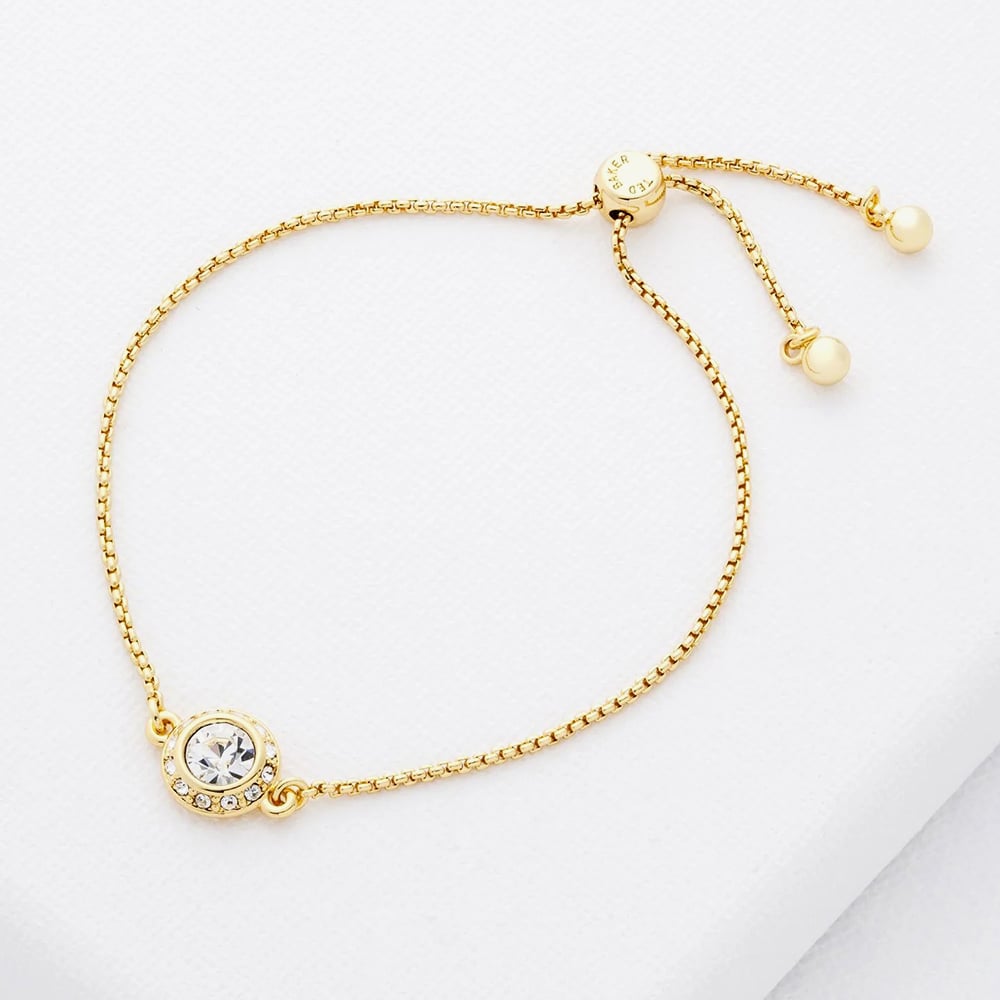 Ted Baker SOLETA Solitaire Sparkle Gold Tone & Crystal Adjustable Bracelet TBJ3699-02-02