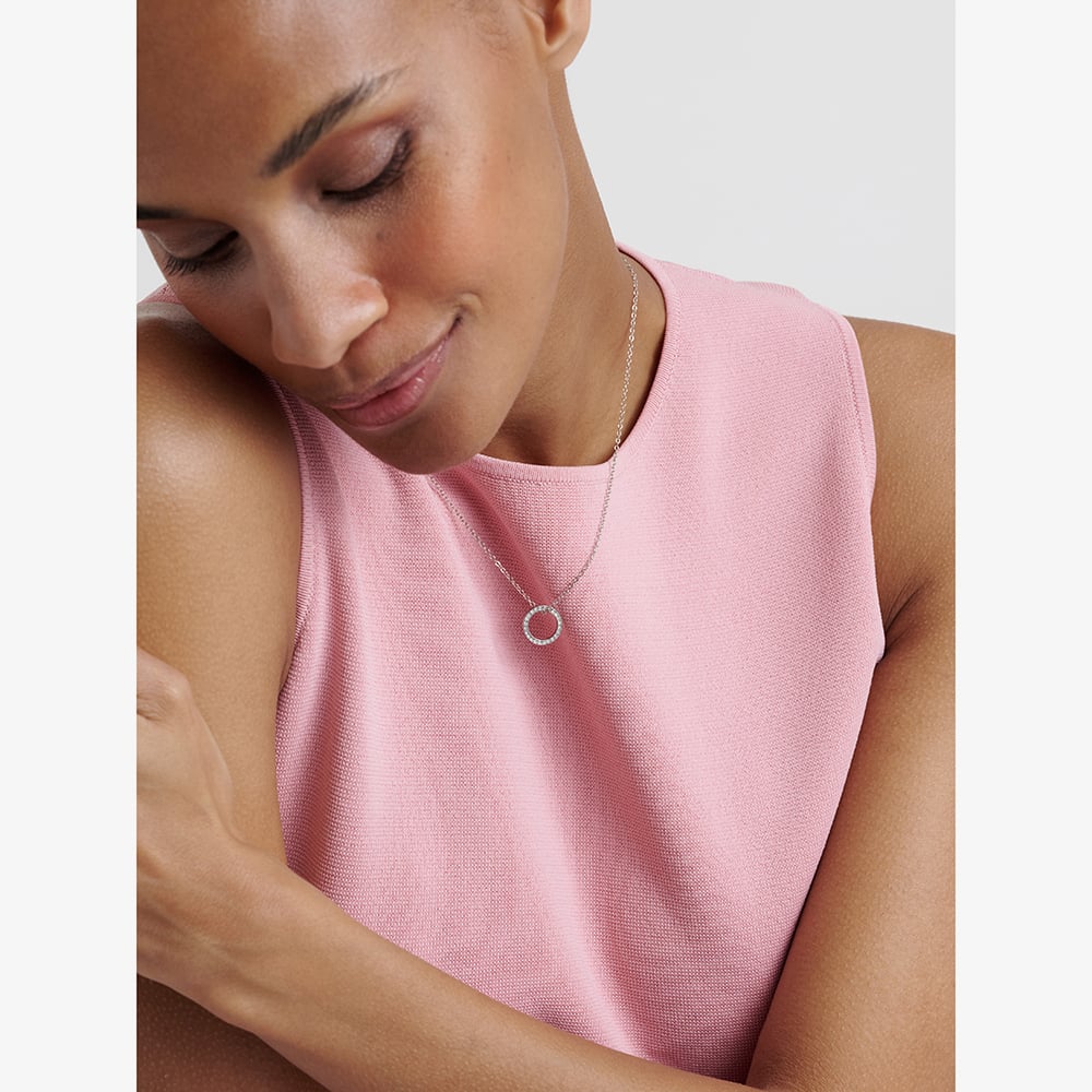 Ted Baker HERI Silver Tone Plated Crystal Open Circle Pendant TBJ4225-01-02