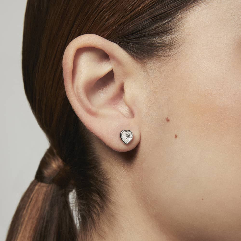 Ted Baker HAN Silver Tone Crystal Heart Stud Earrings TBJ1654-01-02