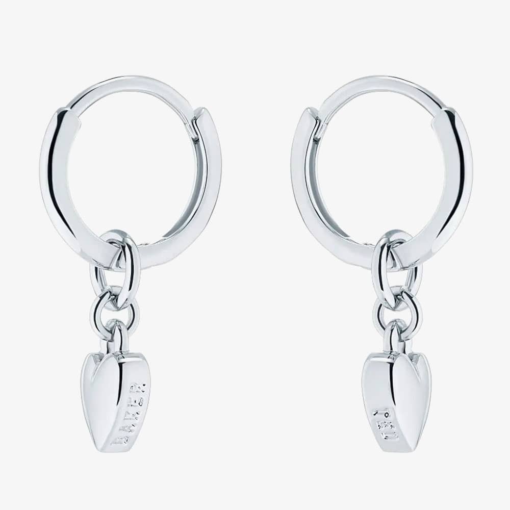 Ted Baker HARRIE Silver Tone Heart Huggie Hoop Earrings TBJ2578-01-03