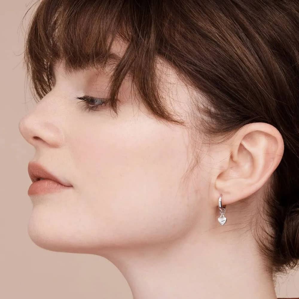 Ted Baker HARRIE Silver Tone Heart Huggie Hoop Earrings TBJ2578-01-03