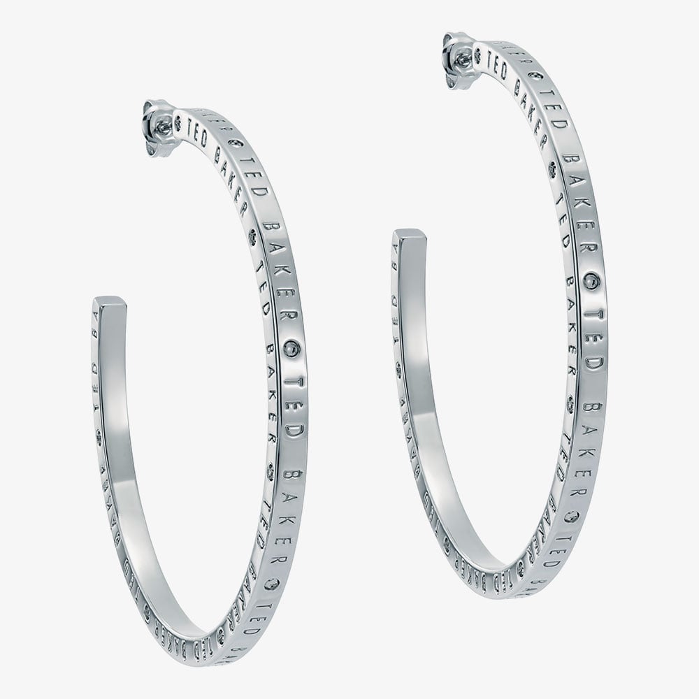 Ted Baker LOA Silver Tone Plated Logo Half Hoop Earrings TBJ3818-01-03
