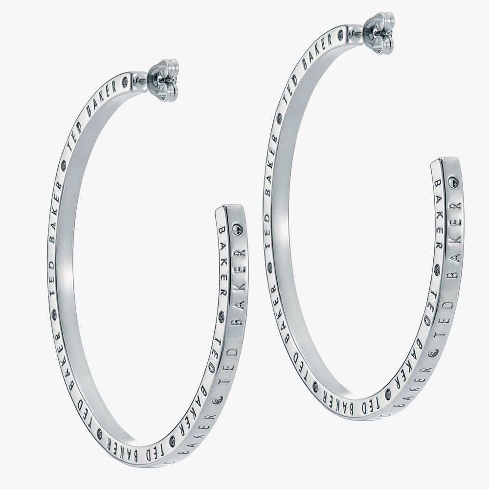Ted Baker LOA Silver Tone Plated Logo Half Hoop Earrings TBJ3818-01-03