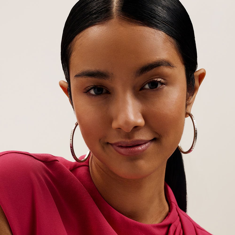 Ted Baker LOA Silver Tone Plated Logo Half Hoop Earrings TBJ3818-01-03