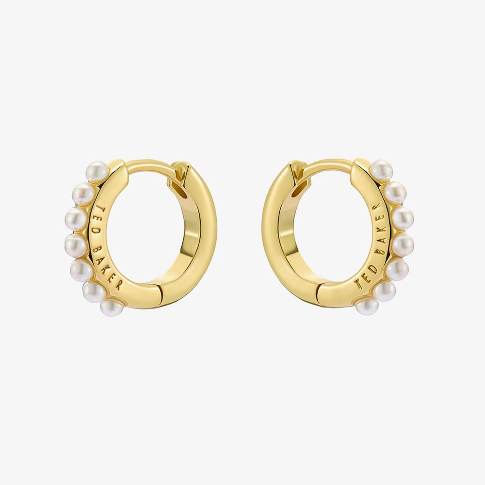 Ted Baker PERSIA Gold Tone Pearl Huggie Hoop Earrings TBJ3983-02-28